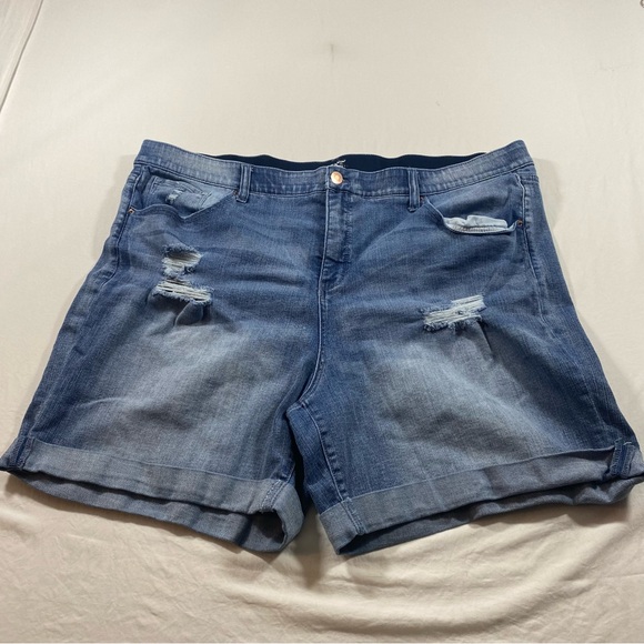 Terra & Sky Women's Blue Denim Shorts Distressed Spandex Woman’s 26W Elas Waist - Picture 1 of 7